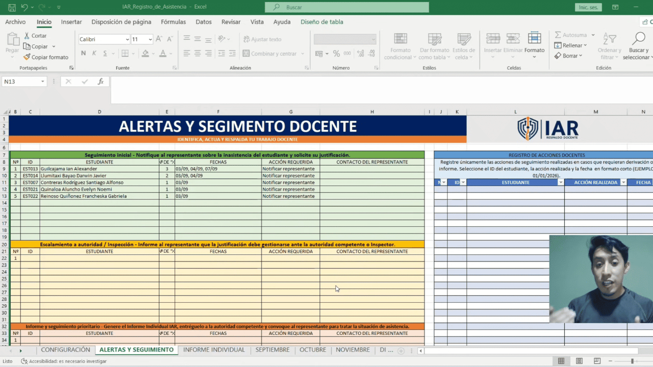 Vista previa real del registro de IAR Asistencia